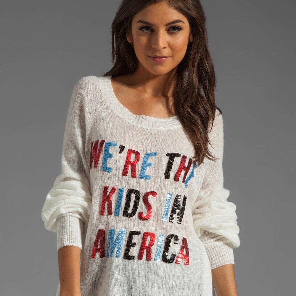NWT WILDFOX We're the Kids in America Sweater Oversized Sequins Size Small